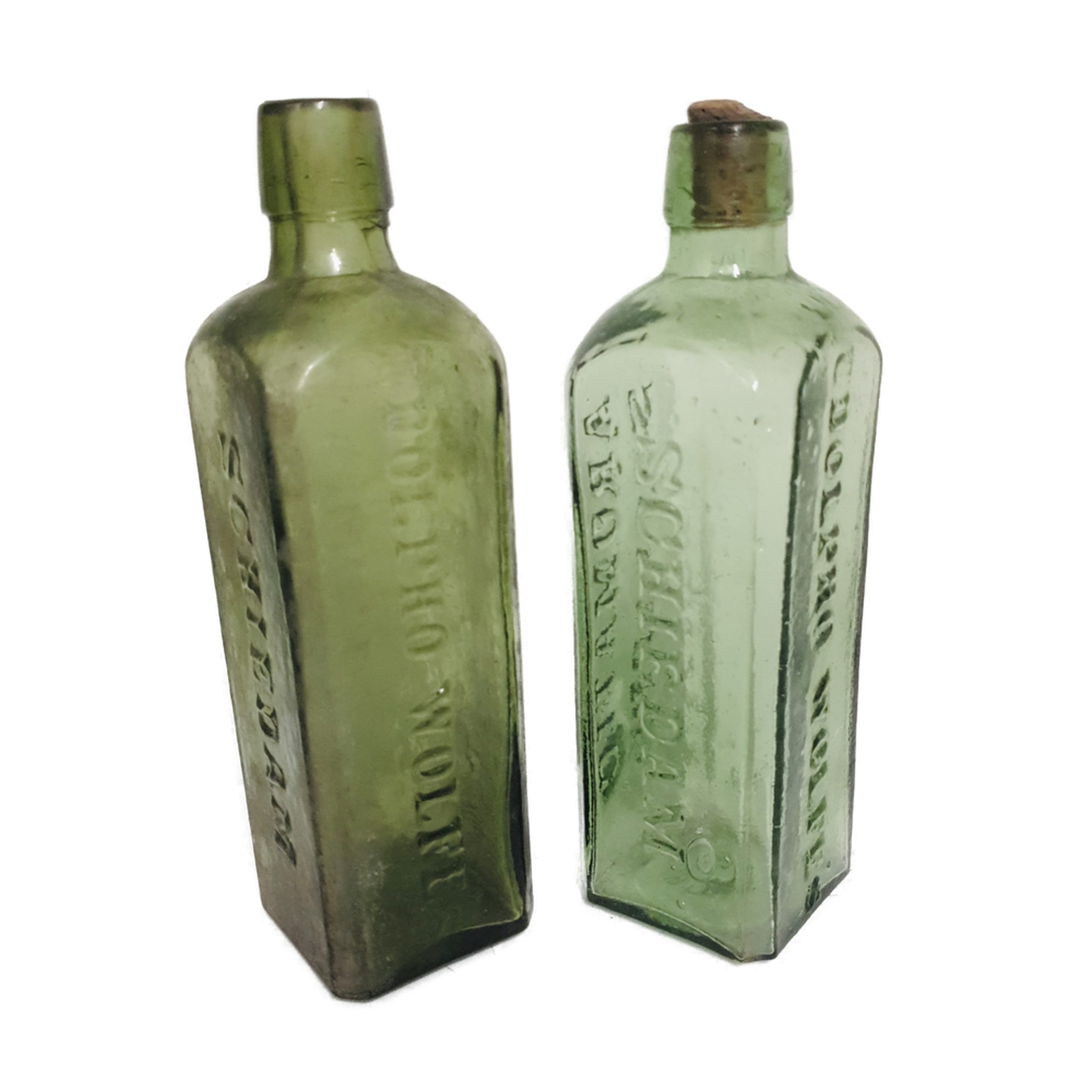 Vintage UDOLPHO WOLFE'S' aromatic schnapps bottle x2